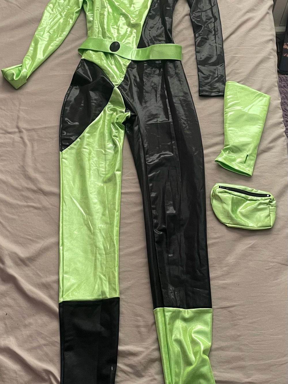 Green & Black Faux Leather Jumpsuit - Women